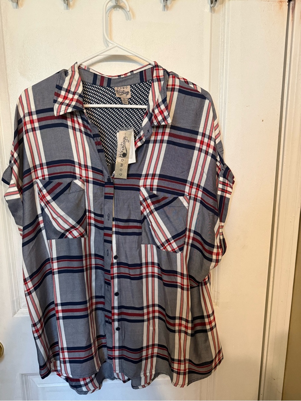 Como Vintage Navy & White Polka-Dot Button Shirt